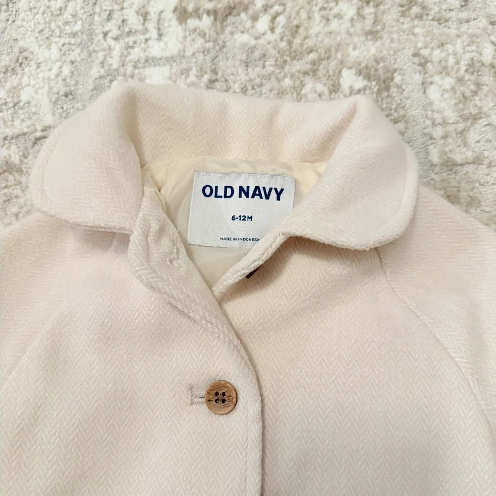 Old Navy Kids Beige Button Down Winter Formal Pea Coat size 6-12M- NWOT